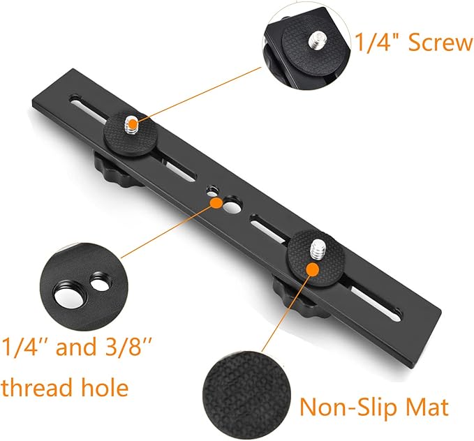 KAGYOKU Dual Flash Bracket 8in/20.3cm Camera Mount Tripod Bracket with 1/4 Screw Hot Shoe Flash Light Bracket for LED Light Microphone 3D Stereo Stereoscopic Photography