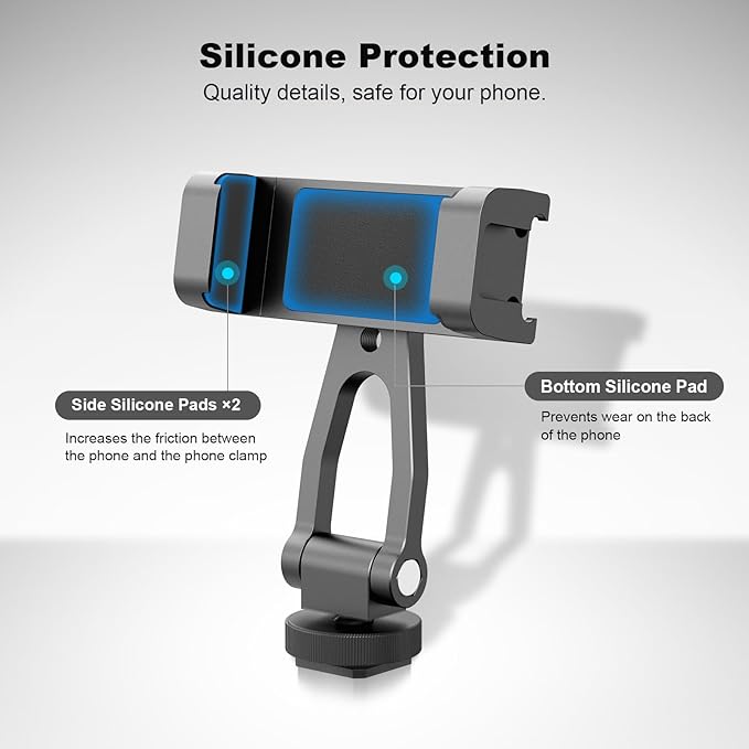 Metal Phone Tripod Mount with Cold Shoes & 1/4" Thread, 180° Tilt & 360° Rotation Tripod Phone Holder Stand for iPhone 16 Pro Max/Samsung Galaxy/All Phones/Camera/Cage/Selfie Stick (69001)