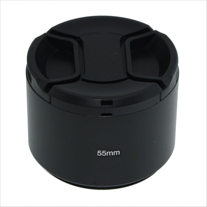 SIOTI 55mm Lens Hood, Oxidation Matte Anti Reflective Treatment, Aluminum Alloy, with 1 * 58mm Lens Cap, Compatible with Sony/Canon/Nikon/Fuji etc >85mm Camera Lens