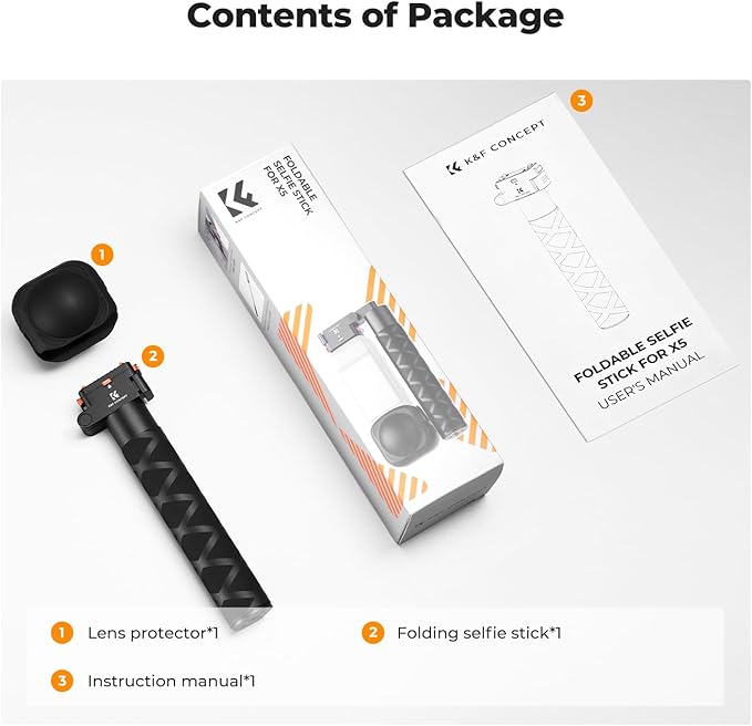 K&F CONCEPT Magnetic Quick Release Foldable Selfie Stick Compatible with Insta360 X5, 89cm/35inch Aluminum Alloy Extension Rod Invisible Pole, Adjustable Handle Grip with Safety Lock for X4 Air