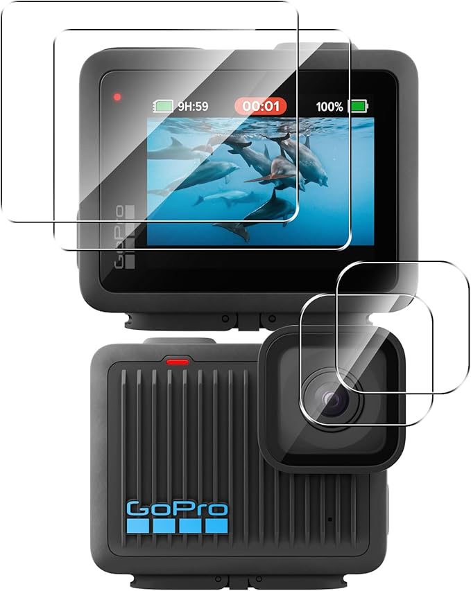 2 Pack Compatible with GoPro Hero 4K Screen Protector + 2 Pack Camera Lens Protector,Full Coverage 9H Tempered Glass Film,HD Clear Scratch Resistant for GoPro Hero Accessories