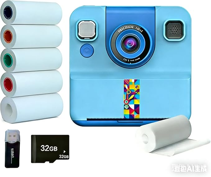 Kids Camera Instant Print, 1080p Digital Camera for Kids, 180° Rotating Selfie Lens with 32GB Card Reader & 6 Rolls Printing Paper Kids Toy Gifts for Boys Girls Ages 3-12 (Blue)