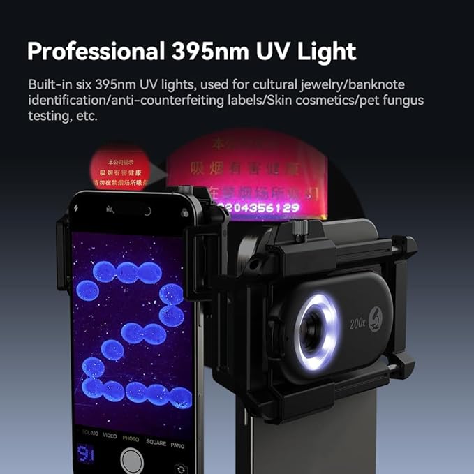 【2026 Upgraded】 DALYANGDA Phone Microscope Lens, Nano Zoom 200x for iPhone, Nanozoom for iPhone,Nanozoom 200x Magnification Zoom, Nanosight x200,12 LED Modes,CPL Lens,Stable(Black)-Qing huo