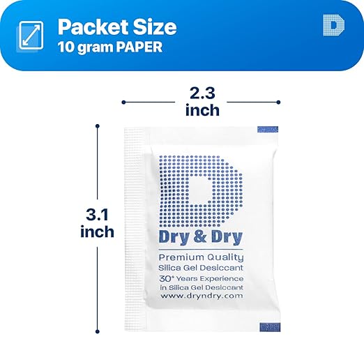 Dry & Dry 10 Gram [30 Packets] Silica Gel Packets Silica Gel Desiccants, Silica Gel Packs - Rechargeable (Food Safe) Silica Gel Packets, Silica Packets