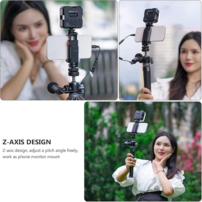 NUOBESTY Cell Phone Tripod Mount with Dual Cold Shoe Holders Rotating Smartphone Clip Adapter for Vlogging and Video Recording Pitch Angle Phone Monitor Mount