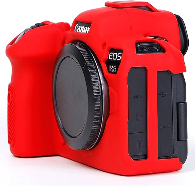 Surpassed Professional Secure Silicone Camera Case Cover Housing Body Skin for Canon EOS R6 Full-Frame Mirrorless Camera (Red)