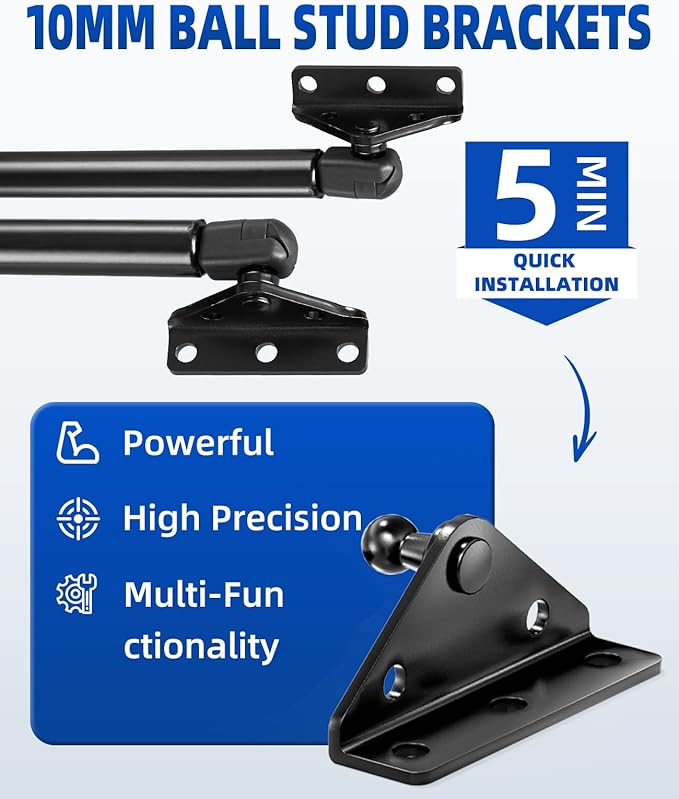 ARANA 10MM Ball Stud Mounting Bracket, 4PCS Universal Gas Strut Mounts for RV Door Lift Supports Shocks Spring with 20 Screws, Black (Only Fits 10mm Ball Head)