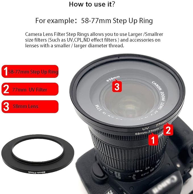 86-77mm Metal Step-Down Adapter Ring, 86mm Lens to 77mm Filter Size Accessories, 2 Pieces Black Lens Filter Adapter Ring with Lens Cleaning Cloth, LingoFoto
