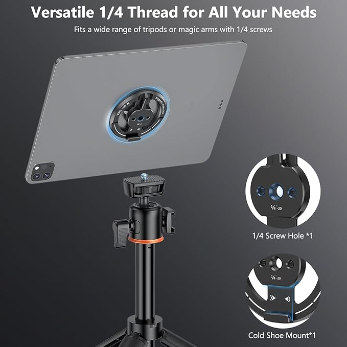 VRIG Magnetic Phone Tripod Mount Adapter with Adhesive Magnetic Ring Compatible with MagSafe iPhone 15 Pro Max 15 Plus 14 13 12, 1/4" Thread for iPhone Video Recording Selfie Stick Ring Light