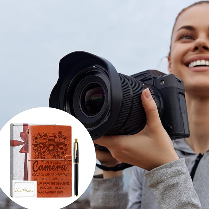 Photographer Gifts Women Men Photographer Leather Journal Notebook with Pen Motivational Inspirational Photography Gifts for Photographers, Photography Lover Gift Ideas