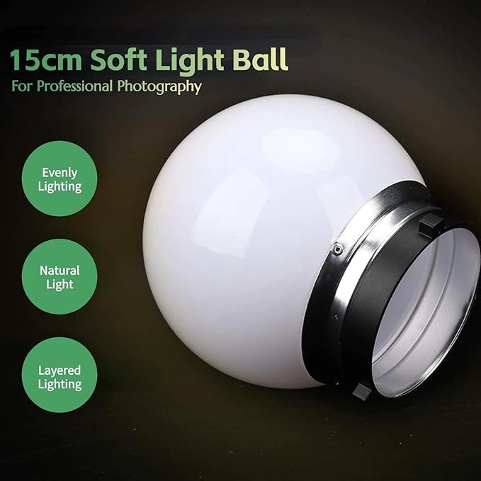 Soft Light Ball for Photography, 15cm Translucent Diffuser Soft Light Ball for Bowens Mount, 360° Lighting Angle, General Flash Lampshade Diffusion Dome for Advertising Art Portrait