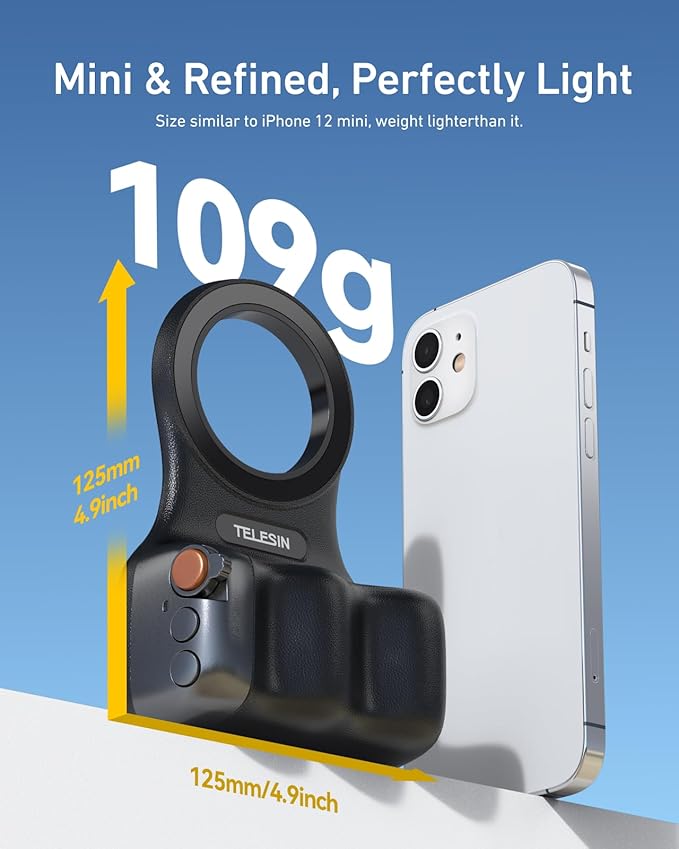 TELESIN Fun Shot Magnetic Phone Camera DSLR Style Shutter Grip for Magsafe iPhone & Android with Detachable Wireless Shutter Button - Official Grip -Comfort Ergonomic Phone Grip Handle Holder(B)