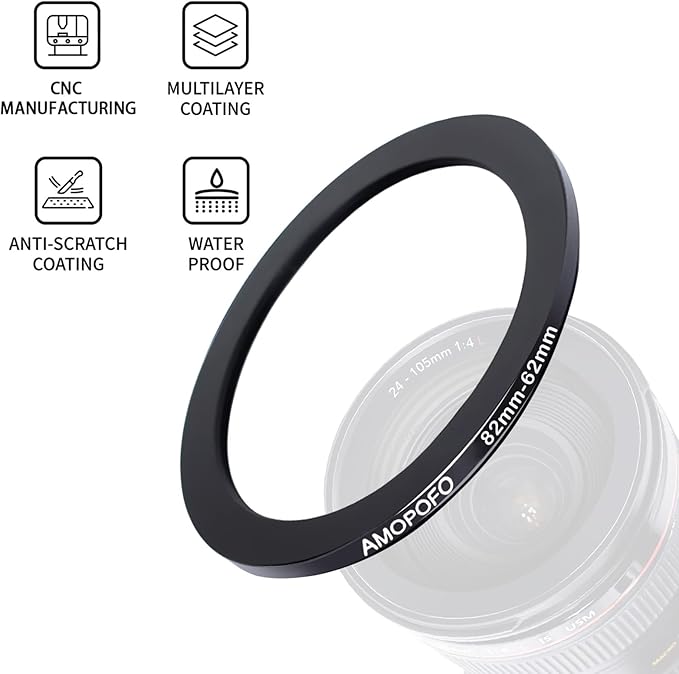 82mm to 62mm /82mm-62mm Step-Down Ring Filter Adapter for All Brands UV,ND,CPL,Metal Step-Down Ring Adapter