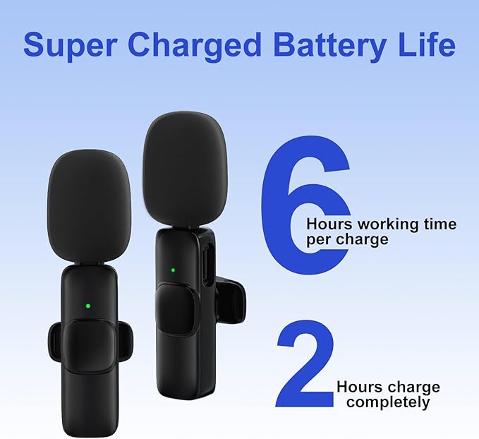 2 Pack Wireless Lavalier Microphone for iPhone,Android, USB C, Clip-on Mics, Bluetooth Lapel Mic for Video Recording Interview Vlog YouTube TikTok