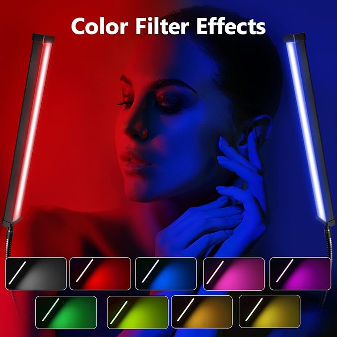 LED Video Light Stick Wand Kit-Photography Lighting with Adjustable Tripod Stand, 9 Color Filters, Gepege 2 Packs 5600K Dimmable Portable Video Studio Lighting for Live Streaming/Portrait/Vlog