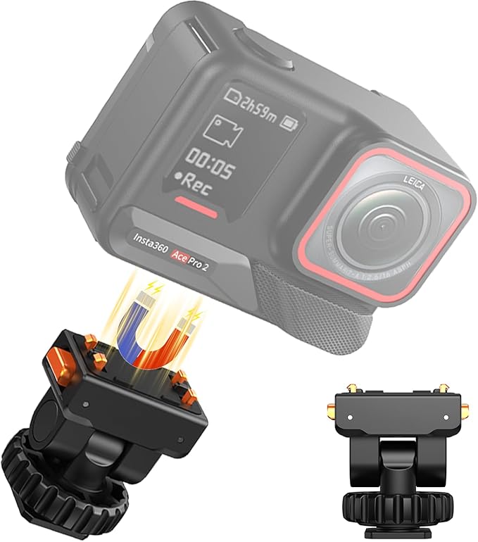 Cold Shoe Adapter Mount with Magnetic Quick Mount Holder, 160 Tilt Adjustable, Universal Action Camera Accessory for Insta360 Ace Pro2 / AcePro / Ace, with 1/4" Screw Hole