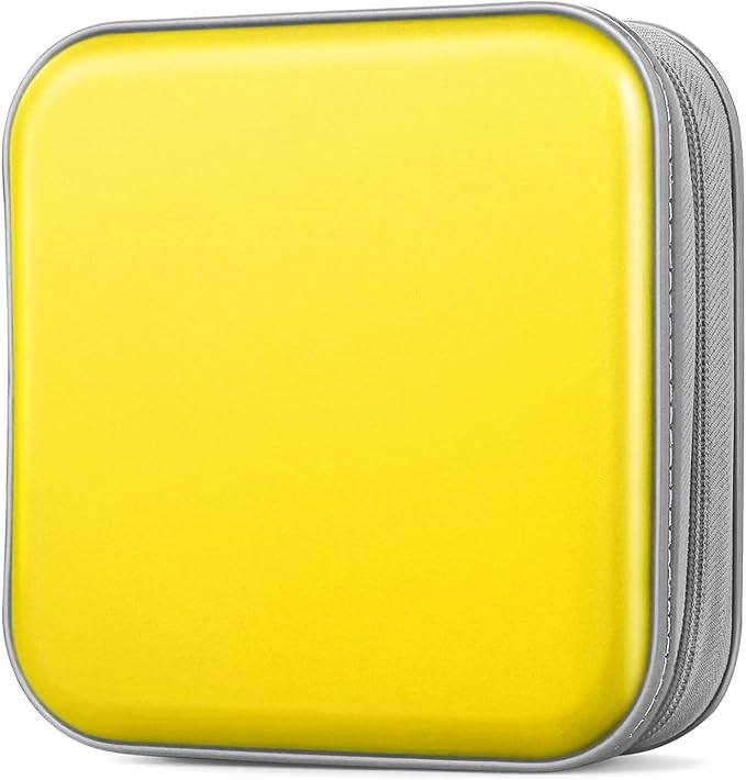 DVD Case Wallet Holder Binder - 48 Capacity CD/DVD Cases Storage Holder Binder Organizer Wallet Book for Car, Home, Travel (Yellow)