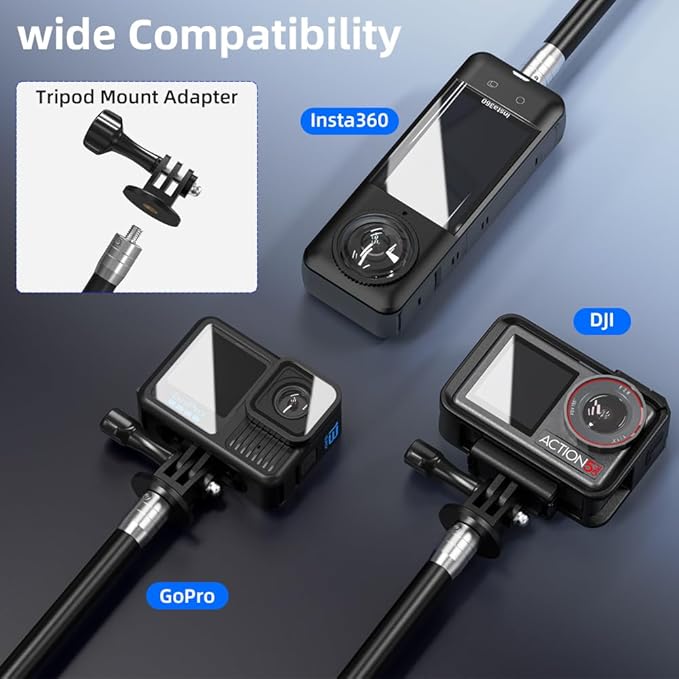 SUREWO Aluminum Motorcycle Bike Handlebar Mount for Insta360 X5,Bike Handlebar Selfie Stick Mount with Adjustable Aluminium Alloy Rod for Insta360 X5 X4 X3 X2 X,DJI Action 5Pro/4/3,GoPro
