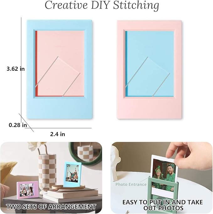 WOGOZAN 2x3 Mini Picture Frame for Fujifilm Instax Mini 12/11/99/41/40/SE/EVO Classic Polaroid Frames 2.15x3.4 Inches Photo Wallet Sized Picture Frame with Protective Film (Colorful) (5 Pack)