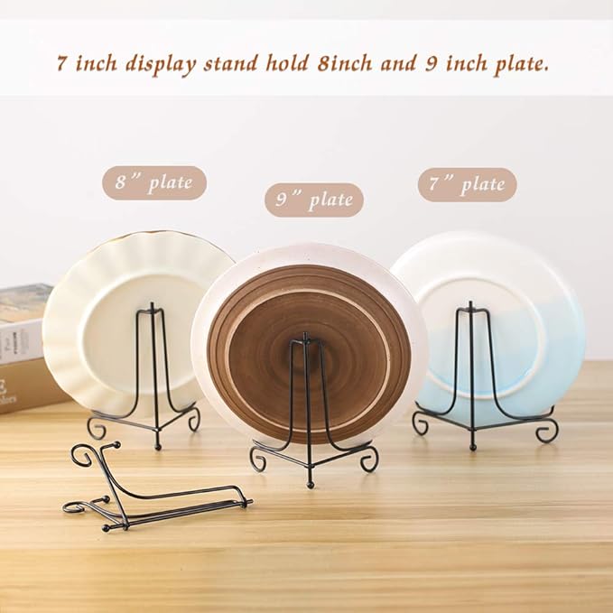 Artliving (4 pack) 7" Iron Display Stand, Black Iron Easel Plate Display Photo Holder Stand, Displays Picture Frames, Cookbooks, Decorative Plates, Tablets and Art