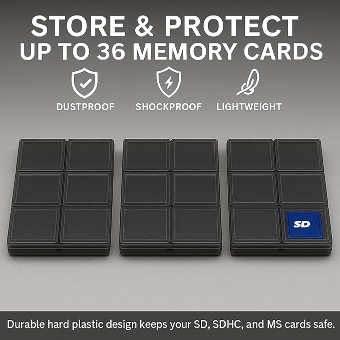 Acuvar 36 Slot SD/SDHC Memory Card Hard Plastic Case – Durable ABS Portable SD Card Storage Box Organizer, Protective Hard Shell SD Card Carrying Case for Photographers, Anti-Shock & Waterproof