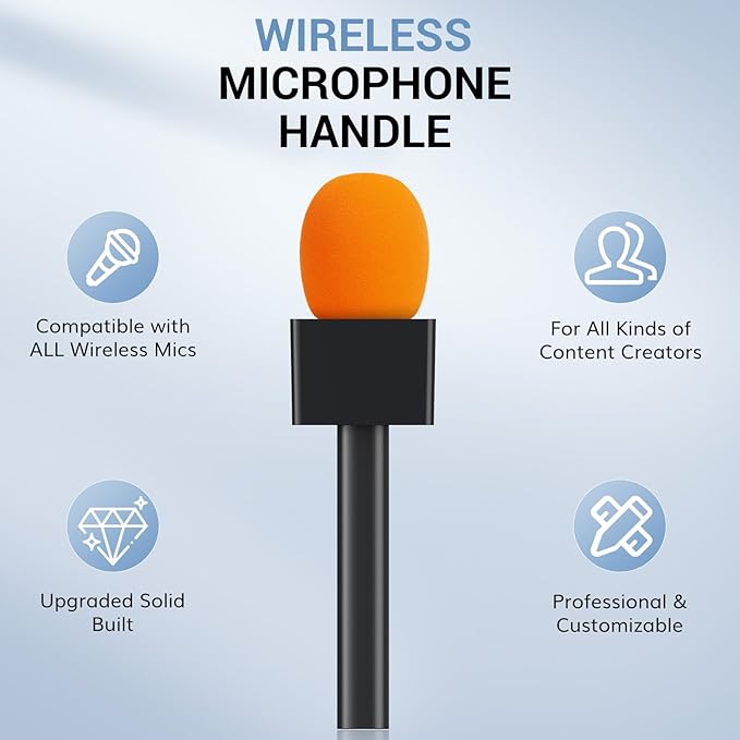 TONOR 2-Pack Handheld Adaptor for Interview Mic, Wireless Microphone Holder for Lavalier, Compatible with Rode, DJI and All Lav Mic, Microfono Solapa Stand with Flag Station, Windproof Foam, TP20