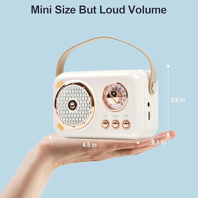 Retro Bluetooth Karaoke Speaker with Dual Wireless Microphones - Portable Rechargeable 1200mAh Battery, 10W HD Sound & 6 Voice Modes for Home Parties, Kids Gifts, Travel, Car Singing(White)