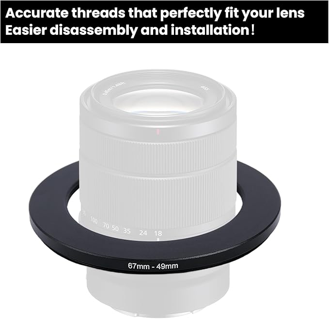 Metal Step Down Ring Filter Adapter - 67mm to 49mm - Metal Ring Step Down Rings Adapter Filter Compatible with All 49mm UV, CPL, ND, Lens Hood, Threaded Lens ect