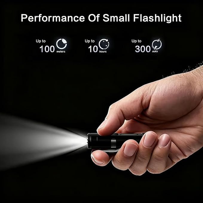 Pocket Rechargeable EDC Flashlight: 500 Lumens Mini Keychain Light with Fire Starter & Window Breaker, 3 Color Sidelights, for Camping, Everyday Carry (White)