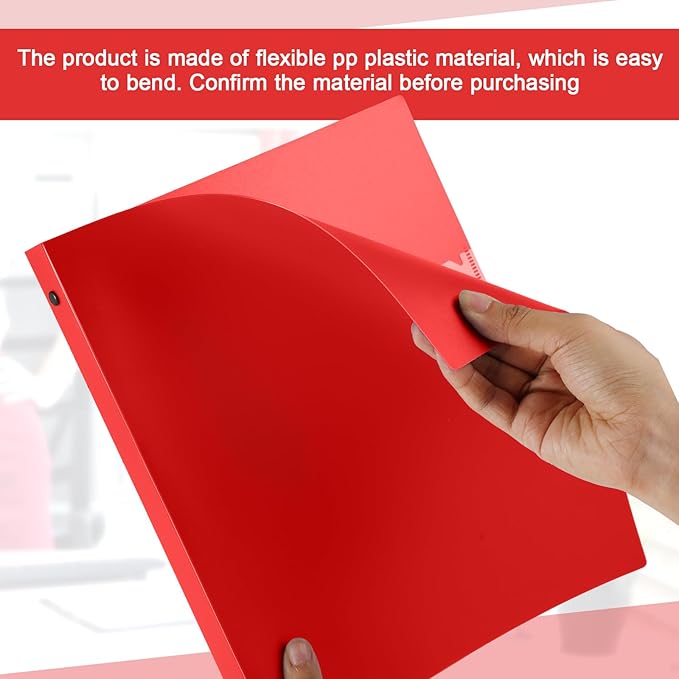 Henoyso 16 Pcs 3 Ring Binder 1/2'' Round Fits Letter Size 8.5'' x 11'' Paper Plastic Flexible Binder Holds 140 Sheets with 1 Pockets Versatile Organizer for Home Office School (Red)