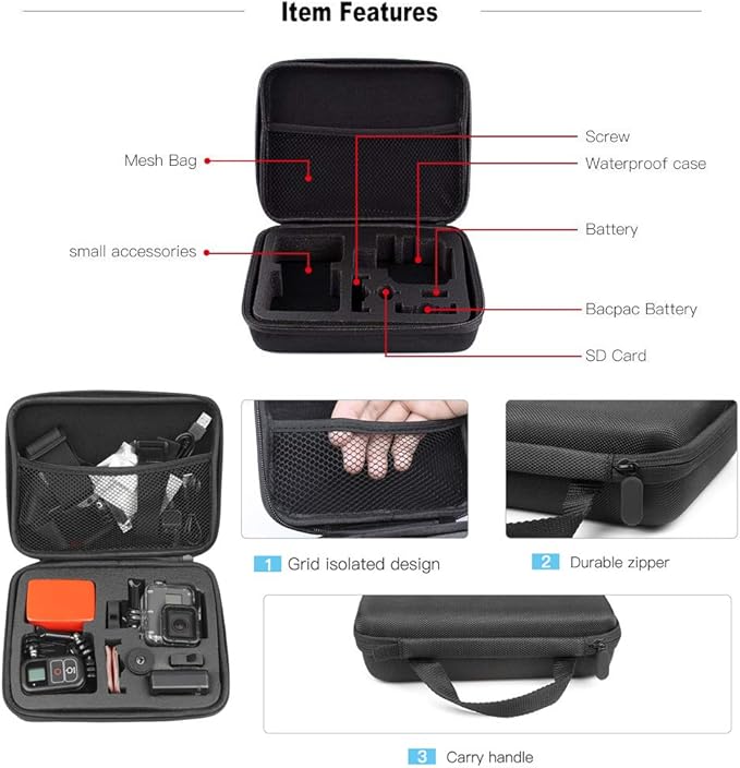 TEKCAM Action Camera Carrying Case Protective Storage Bag Compatible with Gopro Hero 13 12 11 10 9 8 7/AKASO EK7000/Brave 4/Brave 7 LE/Brave 8/APEXCAM/Dragon Touch Action Camera (Medium)