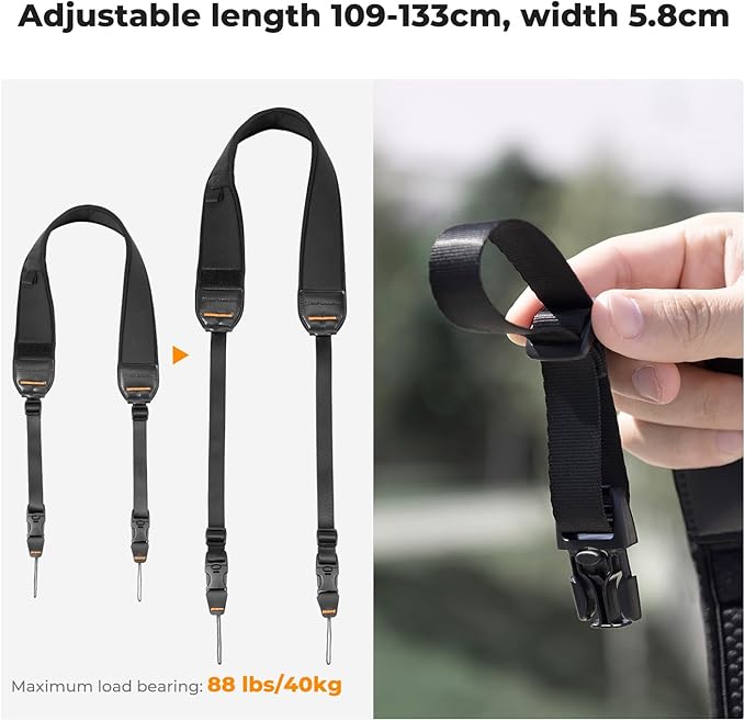 K&F Concept Camera Neck Strap for Photographers, Soft Neoprene Adjustable Shoulder Belt with Zipped Pockets
