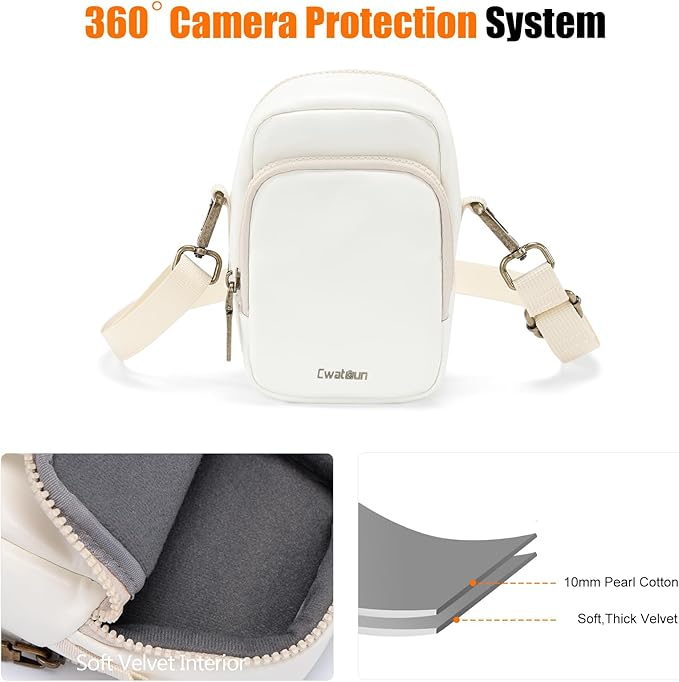 Cwatcun Digital Compact Camera Sling Bag PU Leather，Portable Protective Small Crossbody Camera Case Lightweight Photography Camera waist bag for Canon Nikon Sony Fuji Digital Camera