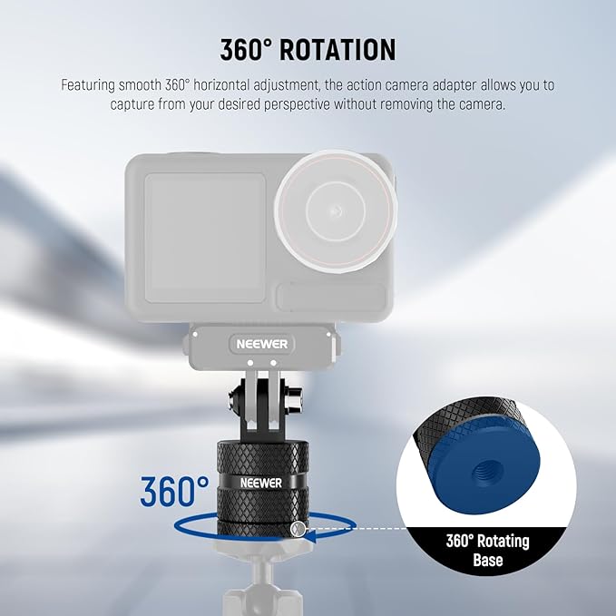 NEEWER Action Camera Tripod Mount Adapter Compatible with GoPro Hero 13 Go Pro 12 11 10 9 Black DJI Osmo Action 5 Pro 4 3, 360° Swivel 1/4"-20 to 3 Prong Mount for Standard 1/4 Accessories, GP-89