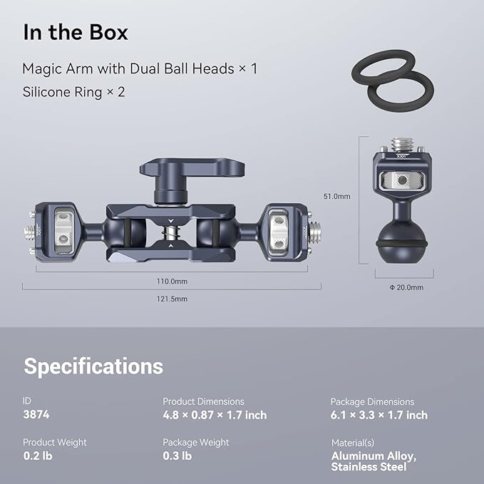 SMALLRIG Articulating Magic Arm with 3/8"-16 Locating Screw for ARRI and 1/4"-20 Screw (with Retractable Pins), 360 Degree Rotation, Max Load of 12 Ib for Monitor, Camera, and Lights 3874