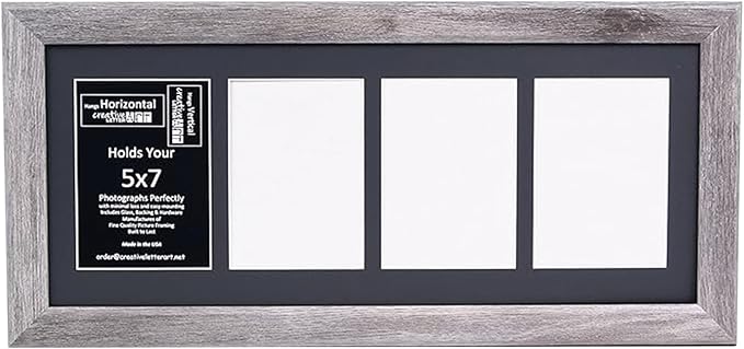Creative Letter Art 4 Opening Driftwood Picture Frame with Glass to hold 5 by 7 inch Photographs including 10x24-inch Black Mat Collage