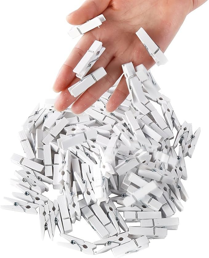 DECORA 3.5cm Sturdy White Wooden Mini Clothespin Photo Clips Pack of 100