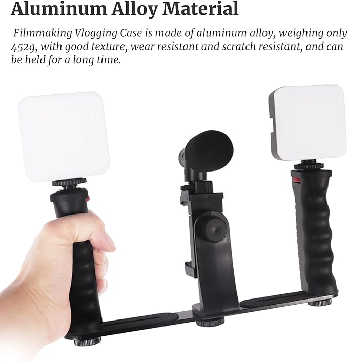 Smartphone Video Rig with Handle, 1/4in Screw, Cold Shoe Interface, Phone Video Stabilizer Grip for Live Streaming, Vlogging Cage