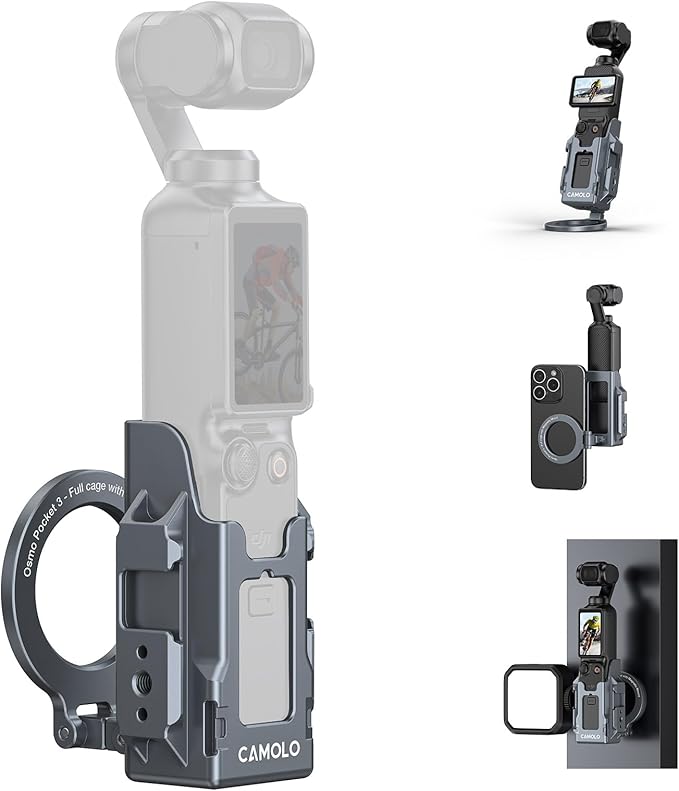 Magnetic Mount Stand Compatible with DJI Osmo Pocket 3,Magnet Suction Case Holder,Protective Cage,Pocket 3 Accessories Handle Grip with Cold Shoe Mount for Vlog,Gym,Travel,Any Metal Surface