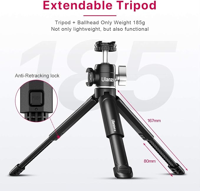 ULANZI Mini Camera Tripod with 360° Ball Head & Cold Shoe, Extendable Small Selfie Stick Tabletop Tripod Stand Handle Grip for Camera iPhone 11 Canon G7X Mark III Sony ZV-1 RX100 VII A6600 Vlogging