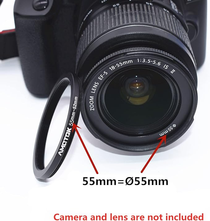 55mm Lens to 52mm Camera Lens Adapter,55mm to 52mm Filter Step-Down Ring Adapter Ring,Compatible All 52mm Filter Accessory