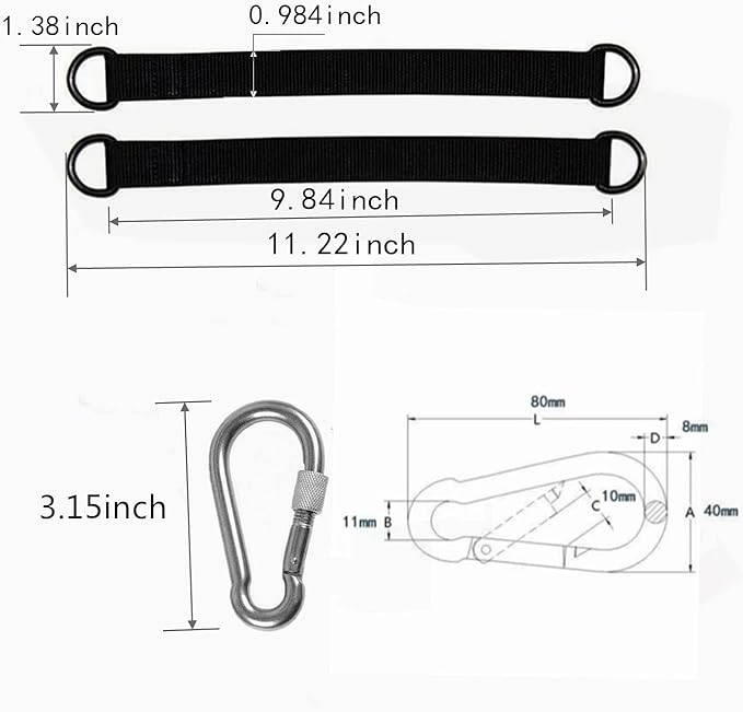 Short Straps Tree Swing Strap Hanging Kit,Hammock Straps 2 Pcs 9.84inches with 2 Pcs Heavy Duty Hook Clasps for Swing Hammocks Yoga Seat Sandbags Gym Equipment Pulley System