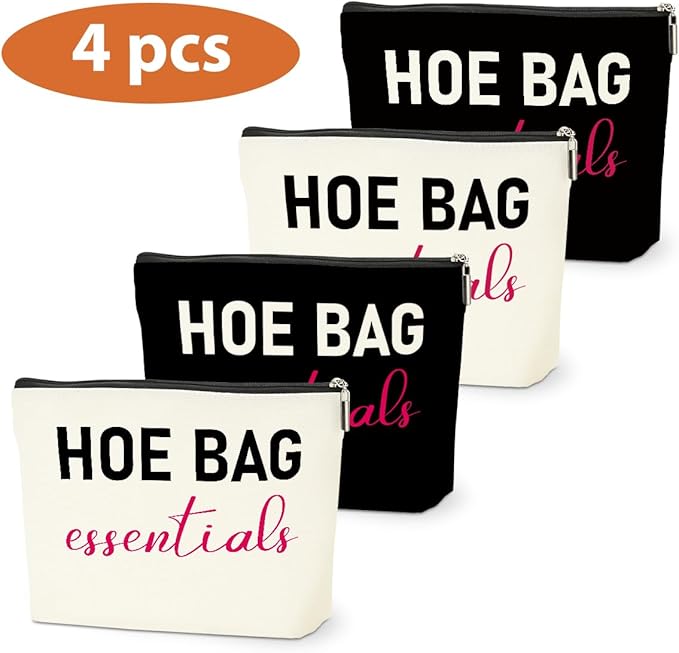 4 PCS Funny Gifts for Women Makeup Bag, Birthday Fun Hostess Gift for Women Girls Friends Cosmetic Bags Gag Gifts Girls Weekend Overnight Makeup Funny Travel Pouch, Black White