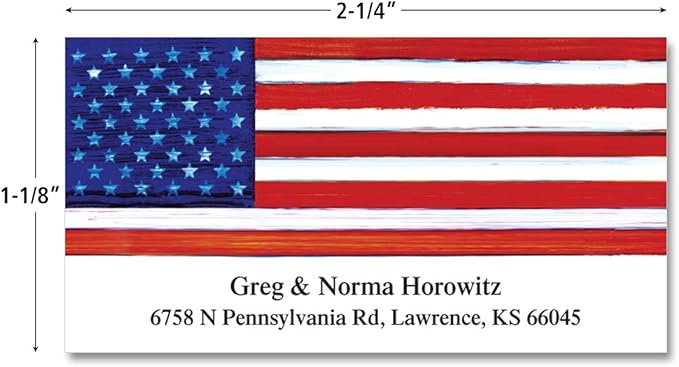 Colorful Images Patriotic Tribute Return Address Mailing Labels, Personalized in The USA with Names & Addresses, Set of 144 Self Adhesive, Easy Peel Flat Label Sheets, 1⅛” x 2¼”, 4 Designs