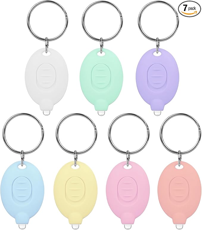 7 Pcs LED Keychain Flashlight Mini Keychain Light Bright Tiny Flashlight Small Portable Flashlight Battery Powered with Key Ring for Outdoor Activities And Emergency Lighting, 7 Light Colors of Shells
