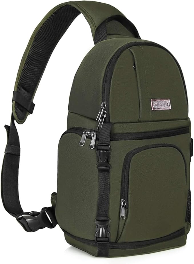 MOSISO Camera Sling Bag, DSLR/SLR/Mirrorless Camera Backpack Case Shockproof Photography Backpack with Tripod Holder & Removable Modular Inserts Compatible with Canon/Nikon/Sony/Fuji, Army Green