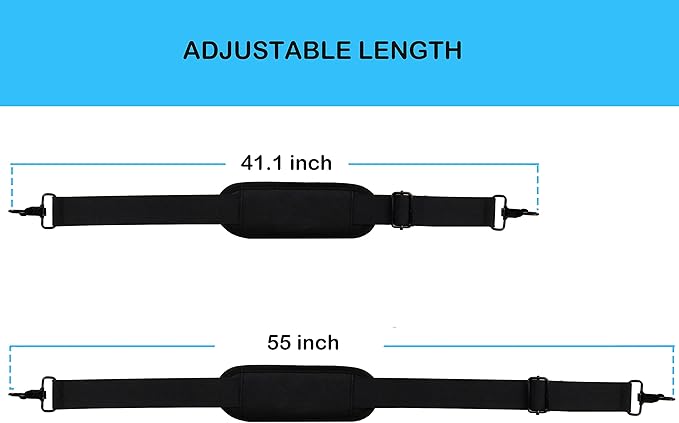 Universal Replacement Laptop Shoulder Strap, Durable 55" Adjustable Comfortable Belt with Metal Hooks for Briefcase, Computer Messenger Bag, Laptop Case Luggage/Duffel/Camera, (Black)