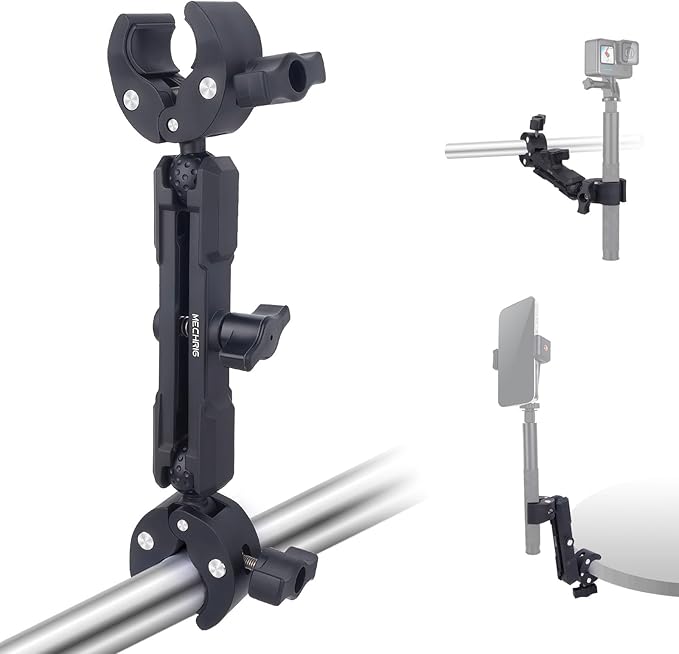 Double Clamp Mount,Double Super Clamp Camera Mount with 360° Ballhead Magic Arm for Desk, Cross Bars,Tripod, Handlebar Studio Light Stand Holder Photography Reflector, Flag, Umbrella,JC025