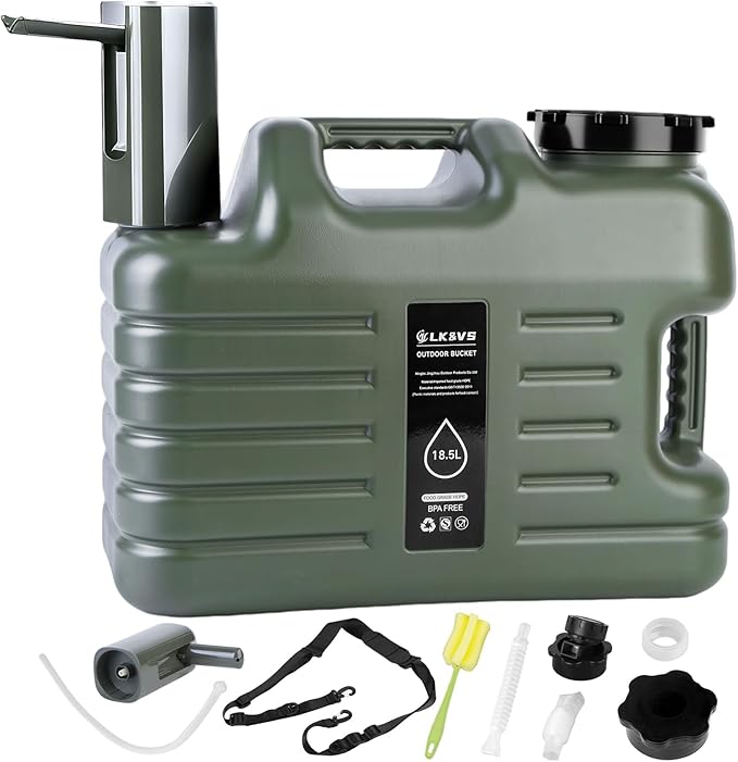 5 Gallon Camping Water Jug with Foldable Auto Pump, BPA-Free Leak-Proof Camping Water Container with Spigot, Type-C Rechargeable, Portable Water Storage Tank for Hiking, Outdoors & Emergency Use