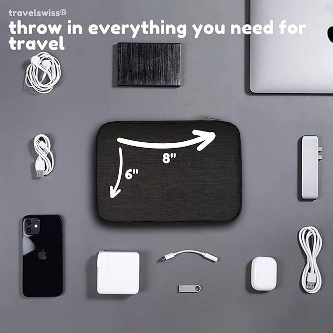 Travel Case Carry Pouch Electronic Accessories Organizer Portable Waterproof Double Layers All-in-One Storage Bag for Power Bank USB Cable Mouse Cords Charger Phone Earphone Flash Drive Black